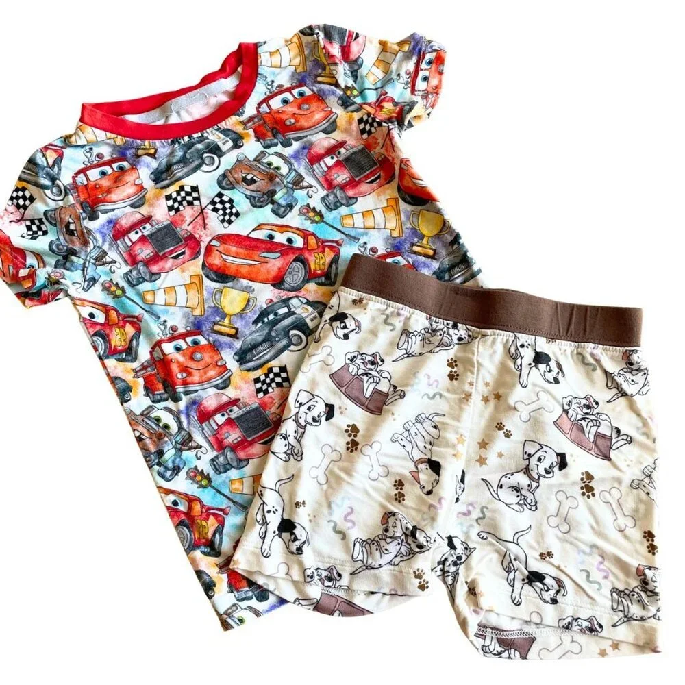 Bamboo Bliss Boutique Disney Cars & 101 Dalmatians PJs Shorts & Top, Sz 12-18 Mo